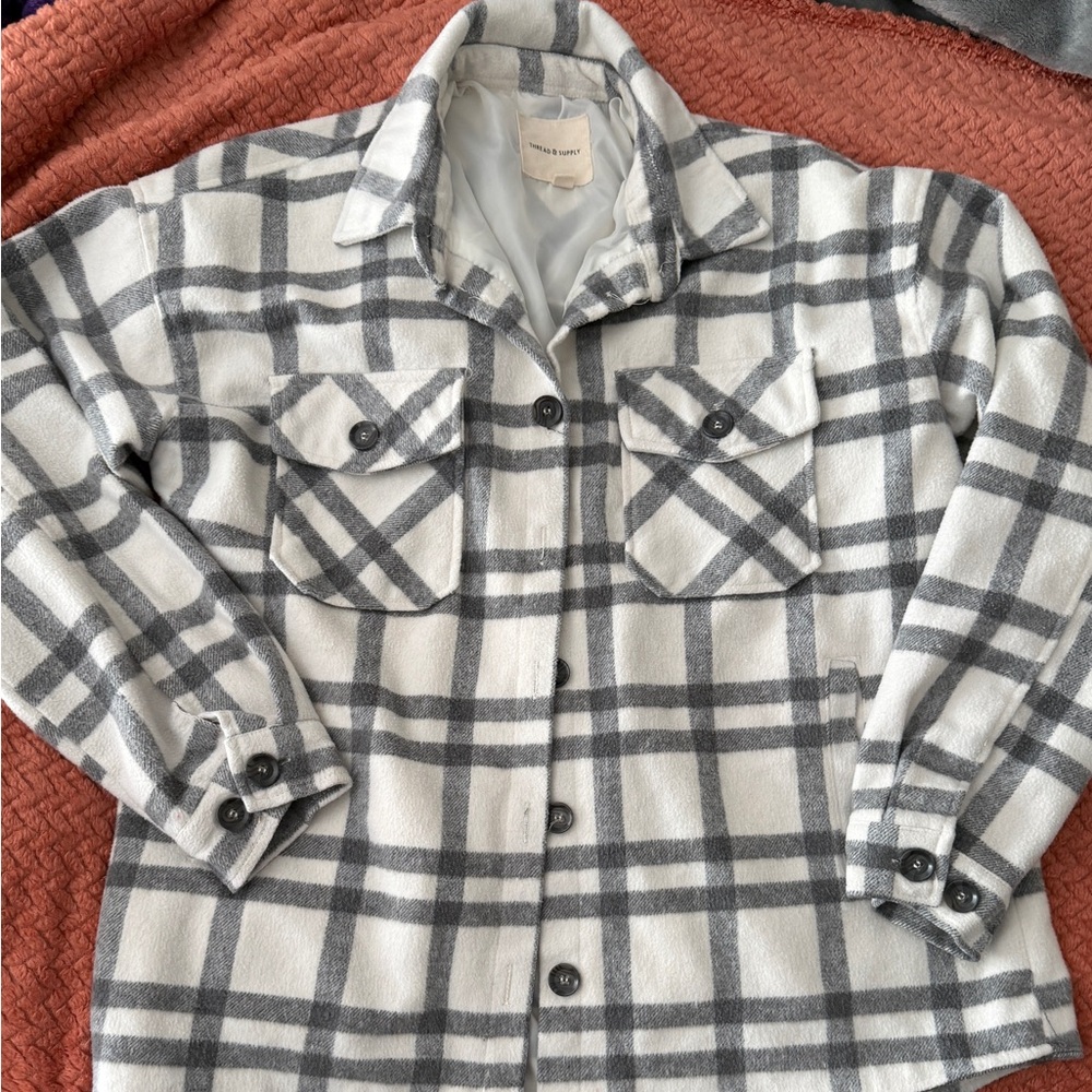 Thread & Supply Women’s  Plaid Jacket - Gray and White